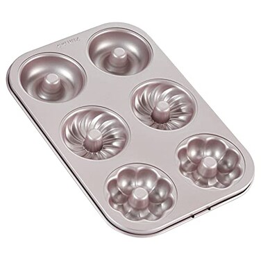 CHEFMADE Donut Mold Cake Pan, 6-Cavity Non-Stick Pattern Doughnut Bakeware for Oven Baking (Champagne Gold)