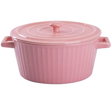 WHJY Pink Ceramic Casserole Dish with Lid &frac14;&OElig;1 Quart Ceramic Casserole Pan for Bakeware Oven