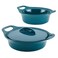 Rachael Ray Solid Glaze Ceramics Casserole Bakeware/Baker Set with Shared Lid, 3 Piece, Teal