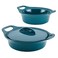 Rachael Ray Solid Glaze Ceramics Casserole Bakeware/Baker Set with Shared Lid, 3 Piece, Teal