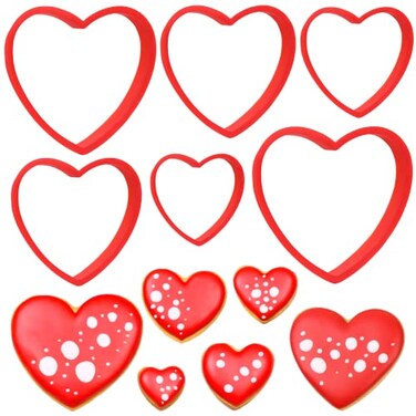 6-Piece Heart Cookie Cutter Set, Plastic Baking Molds