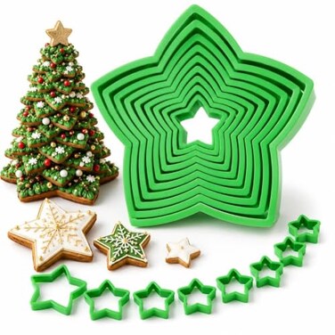 Christmas Star Cookie Cutters Set, 10 Different Sizes Plastic Baking Cutter