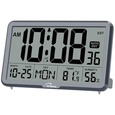 WallarGe Auto Set Digital Wall Clock Battery Operated, Auto DST