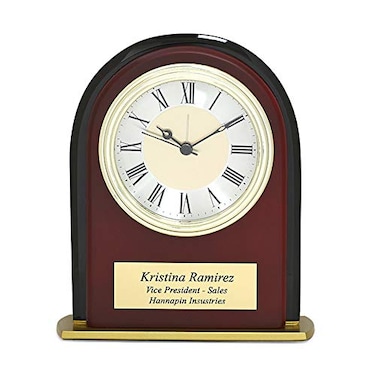 Executive Gift Shoppe Arched Personalized Mahogany Desktop Alarm Clock with Custom Engraving