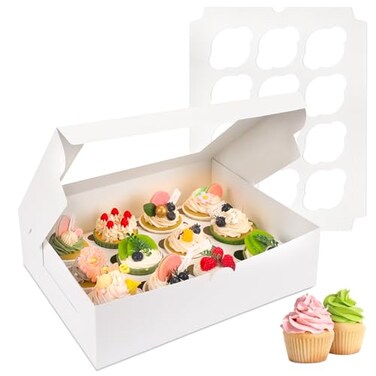 Moretoes 15pcs Cupcake Boxes, 12 Count Bakery Boxes with Windows &amp; Inserts