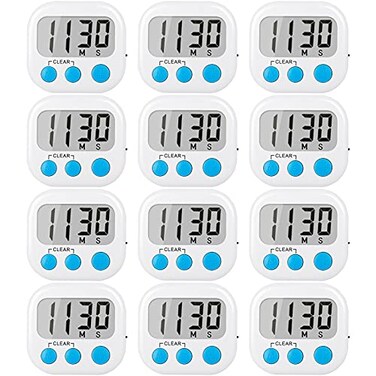 AOUCE Digital Kitchen Timers for Cooking, Timer for Kids 12 Pack White