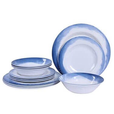 Lechoo Melamine Dinnerware Sets- 12pcs Melamine Plates and Bowls Set for 4
