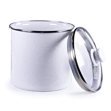Golden Rabbit Enamelware Canister, 8 cup, Solid White Textured