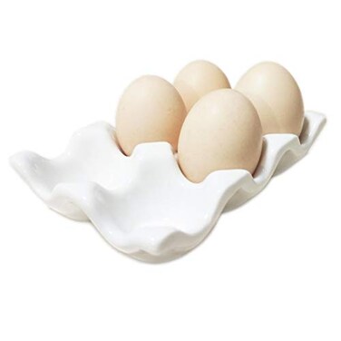 Ceramic Egg Holder 6 Cups Egg Tray Container for Fridge &amp; Countertop