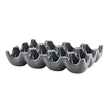 Rachael Ray Solid Glaze Ceramics Egg Tray/Holder, 12 Cup, Dark Gray