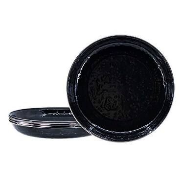 Golden Rabbit Enamelware Pasta Plates, 10 inch, Solid Black Textured, Set of 4