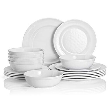 TP 18-Piece Melamine Dinnerware Sets, Service for 6, White