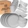 Wheat Straw Dinnerware Sets Unbreakable Dinnerware Sets   Dishwasher Microwave Safe Dinnerware   Eco Friendly Non Breakable Dinnerware Sets   RV Outdoor Camping (Grey, Service for 4 (28 pcs))