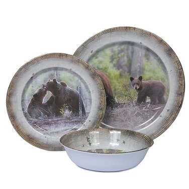 12Pcs Melamine Dinnerware Set for 4 - Bear Dinner Plates Bowls Set