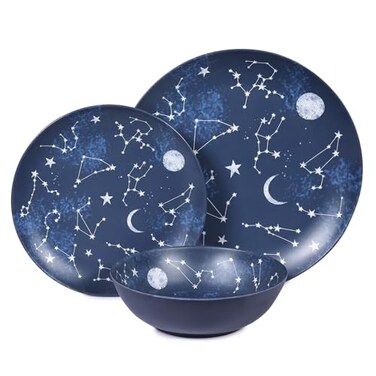 12PCS Melamine Dinnerware Sets,Starry Pattern Dishes &frac14;&OElig;Indoor &amp; Outdoor Use