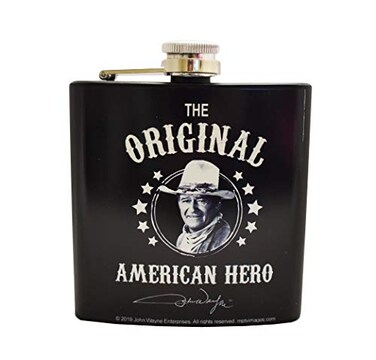 John Wayne 5 oz Steel Flask - Black and White