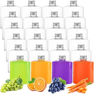 Elsjoy 24 Pcs 8 oz Plastic Juice Bottles with Cap, Reusable Drink Container