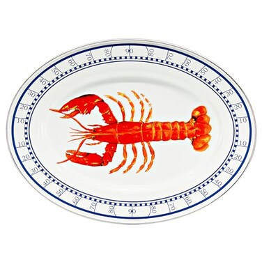 Golden Rabbit Enamelware Oval Platter, 12 x 16in, Lobster