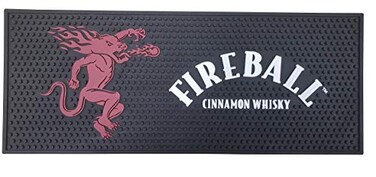 Fireball Cinnamon Whisky Extra Large Bar Mat - Rectangular, 8" x 1'8", Black, Letter Print