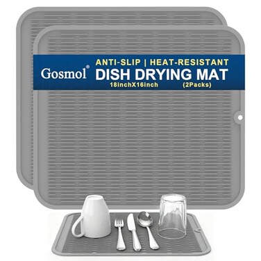 Extra Large Silicone Trivet drying mat for kitchen counter Gray 2 Pack