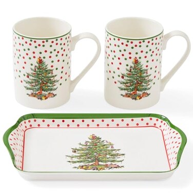 Spode Pimpernel Christmas Tree Mug &amp; Tray Set, 10 Oz - Polka Dot