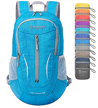 ZOMAKE 25L Lightweight Packable Backpack, Foldable Daypack(Light Blue)