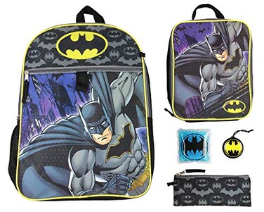 Bioworld Batman 16" Backpack 5 PC Classic Comic Design Combo Set