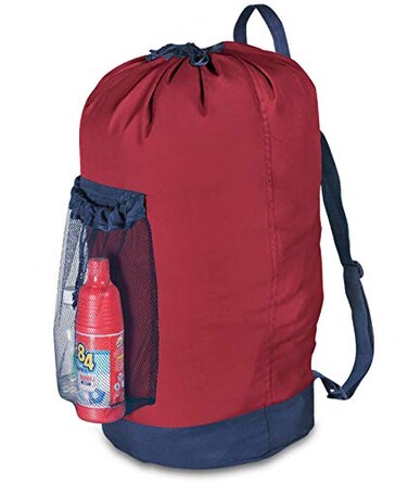 Dalykate Backpack Laundry Bag, Laundry Backpack with Shoulder Straps and Mesh Pocket Durable Nylon Clothes Hamper Bag with Drawstring Closure Red