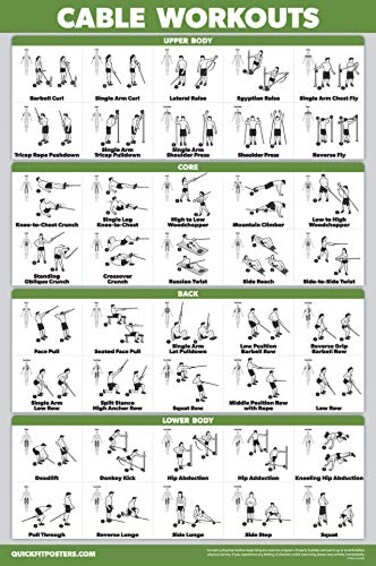 QUICKFIT Workout Poster Cable Machine, an Exercise Chart for Cable Training Station, Laminated, Gym, 18" x 24