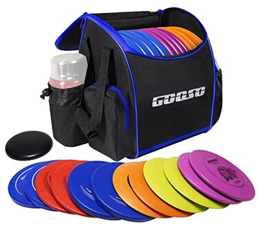 GOOSO Disc Golf Set with Bag - 12 PCS Flying Disc Golf Discs for Beginner with Putter, Midrange, Driver Portable Disc Golf Backpack Holds 28+ Discs Free Stand Bag Design for Convenient Use