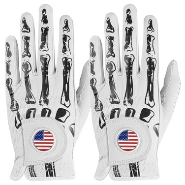 FINGER TEN Cabretta Leather Golf Gloves Men Left Hand (Bones, M, Left)