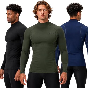 DEVOPS 3 Pack Men's Compression Baselayer Mock Neck Long Sleeve Shirts Top