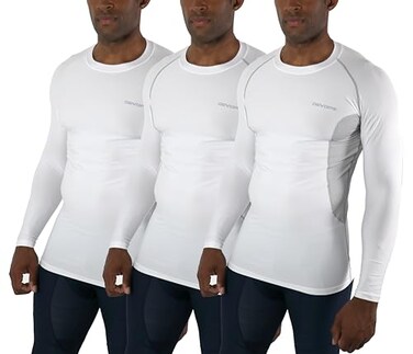 DEVOPS 3 Pack Men's Athletic Long Sleeve Compression Shirts (2X-Large, White/White/White)