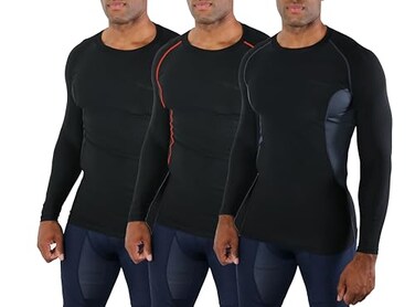 DEVOPS 3 Pack Men's Athletic Long Sleeve Compression Shirts (X-Large, Black/Black/Black)