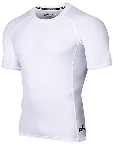 LAFROI Men's Short Sleeve UPF 50+ Baselayer Compression Rash Guard (Sym White, SM)