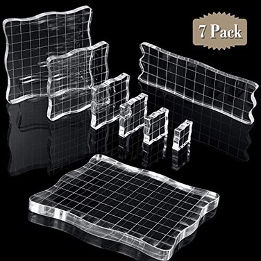 Mudder 7 Pcs Acrylic Stamp Blocks Set Clear with Grid Lines,Lace Edge