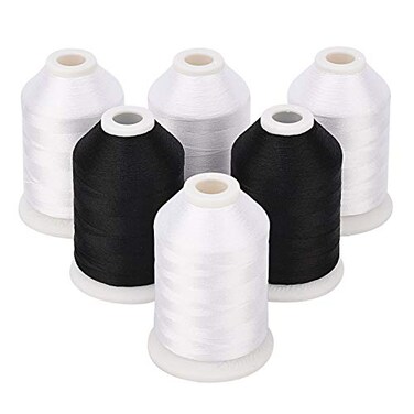 Simthread 4 White 2 Black 60WT Sewing Bobbin Fill Machine Embroidery Thread - 1500 Meters Spool Each &euro;&brvbar;