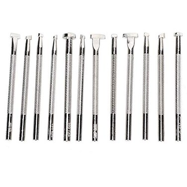 12PCS Leather Stamp Tool, Saddle Making Tools Different Shape Stamp Punch Set Leather Engraving and Embossing Tools for Leather Craft Working