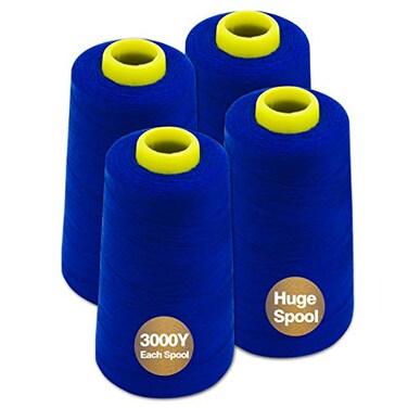 Blue Serger Thread, All-Purpose Thread for Sewing, Polyester, 4 Cones of 3000 Yards Each Spool for Sewing Machine