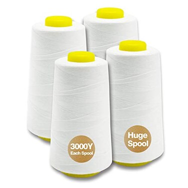 White Serger Thread, All-Purpose Thread for Sewing, Polyester, 4 Cones of 3000 Yards Each Spool for Sewing Machine