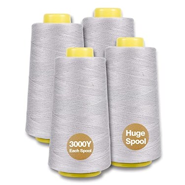 Gray Serger Thread, All-Purpose Thread for Sewing, Polyester, 4 Cones of 3000 Yards Each Spool for Sewing Machine
