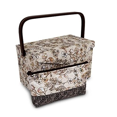 Dritz Medium Sewing Basket with Zippered Case, Neutral Floral