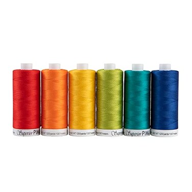 Superior Threads PIMA 50 wt Cotton Sewing Thread Set 1200 Yard Spool 6-Pack (Brights)