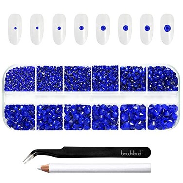Beadsland Flat Back Rhinestones, Sapphire, Mixed 8 Sizes 2500pcs