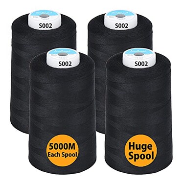 Simthread All Purpose Sewing Thread from 100% Spun Polyester for Serger, Overlock, Merrow, Quilting Sewing 4 Big Cones of 5000M (5500 Yards) Each - 40S/2 Black