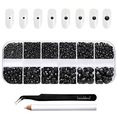Beadsland Flat Back Rhinestones, Black, Mixed 8 Sizes 2500pcs
