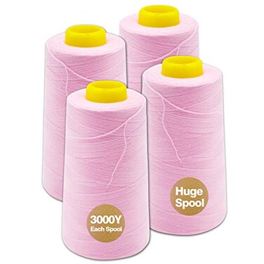 Pink Serger Thread, All-Purpose Thread for Sewing, Polyester, 4 Cones of 3000 Yards Each Spool for Sewing Machine