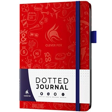 Clever Fox Dotted Journal, Blank A5 Notebook, Project Planner, Wine Red