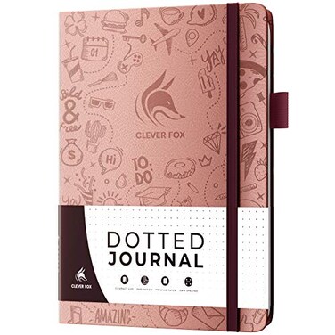 Clever Fox Dotted Journal, Blank A5 Notebook, Project Planner, Rose Gold
