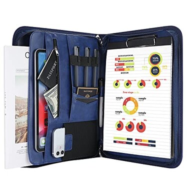 ProCase Portfolio Business Padfolio Folder with Zipper -Navy